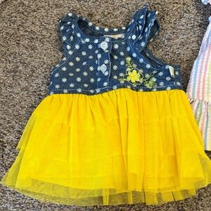 Denim Floral Dress with Yellow Tulle Skirt 3-6 months